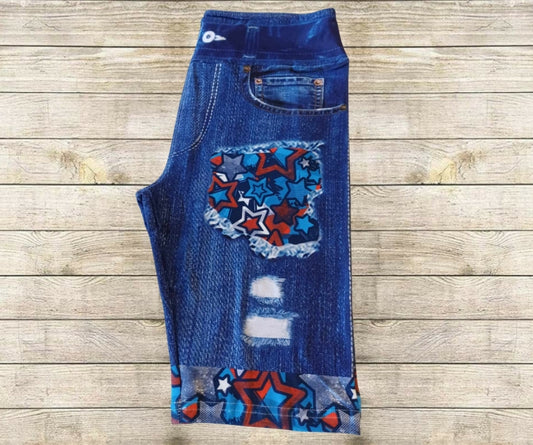 Star Spangled Faux Denim Jamaica Shorts
