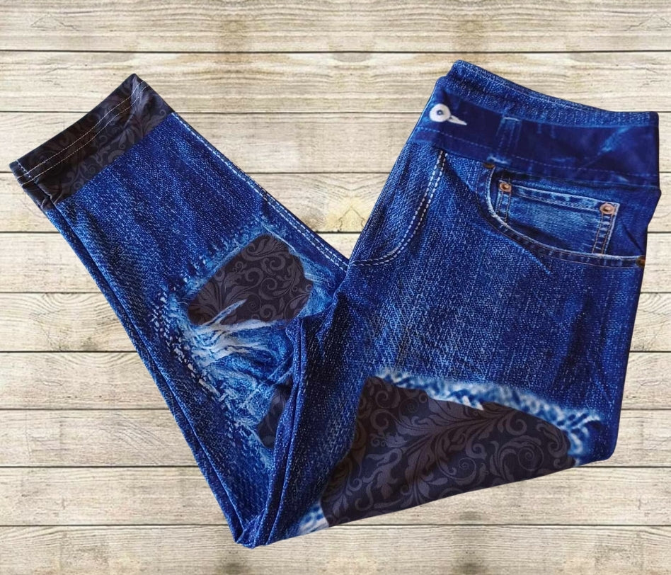 Luxury Black Faux Denim Capris