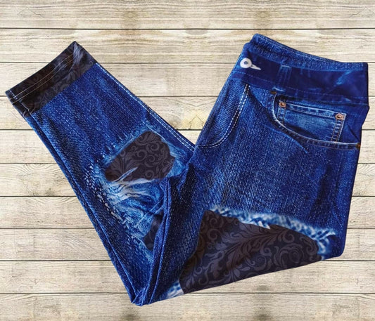 Luxury Black Faux Denim Capris