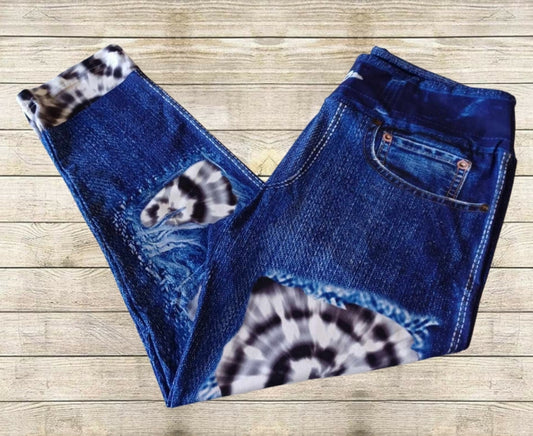 B&W Tie Dye Faux Denim Capris