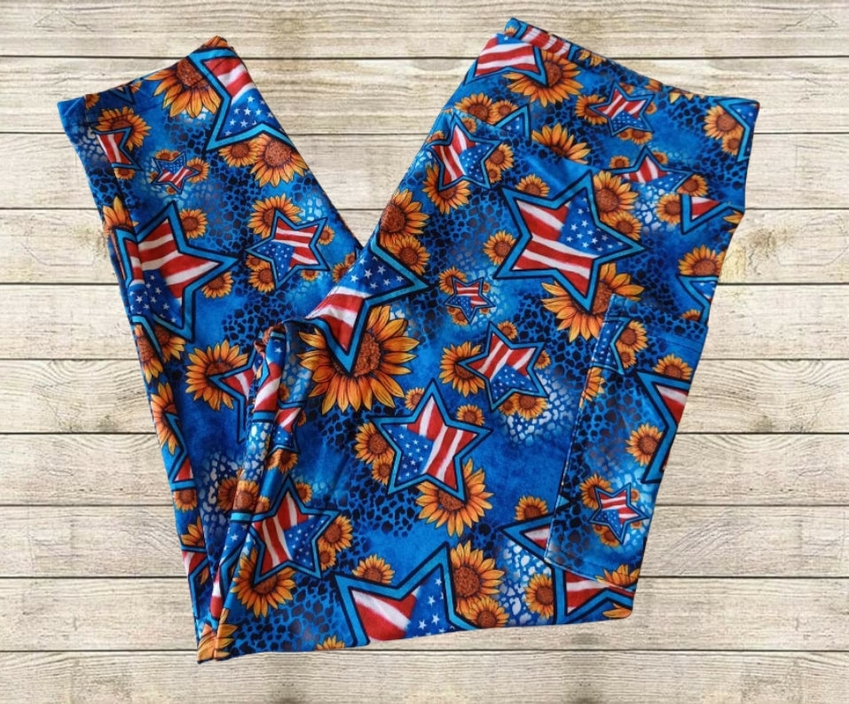 Patriotic Sunflower Capri Length w/ Pockets