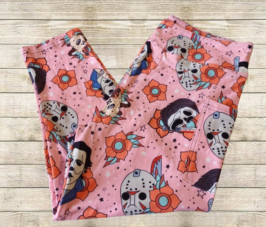 Horror Mask Floral Capri Length w/ Pockets