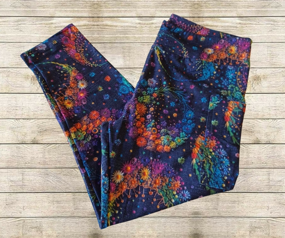 Rainbow Floral Moon Capri Length w/ Pockets