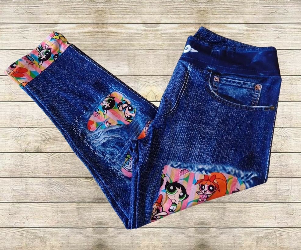 PG Stripes Faux Denim Capris