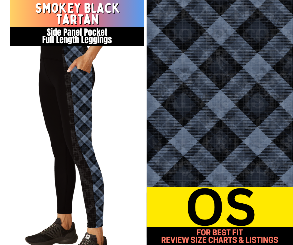 Smokey Black Tartan Side Panel Pocket Full Length Leggings