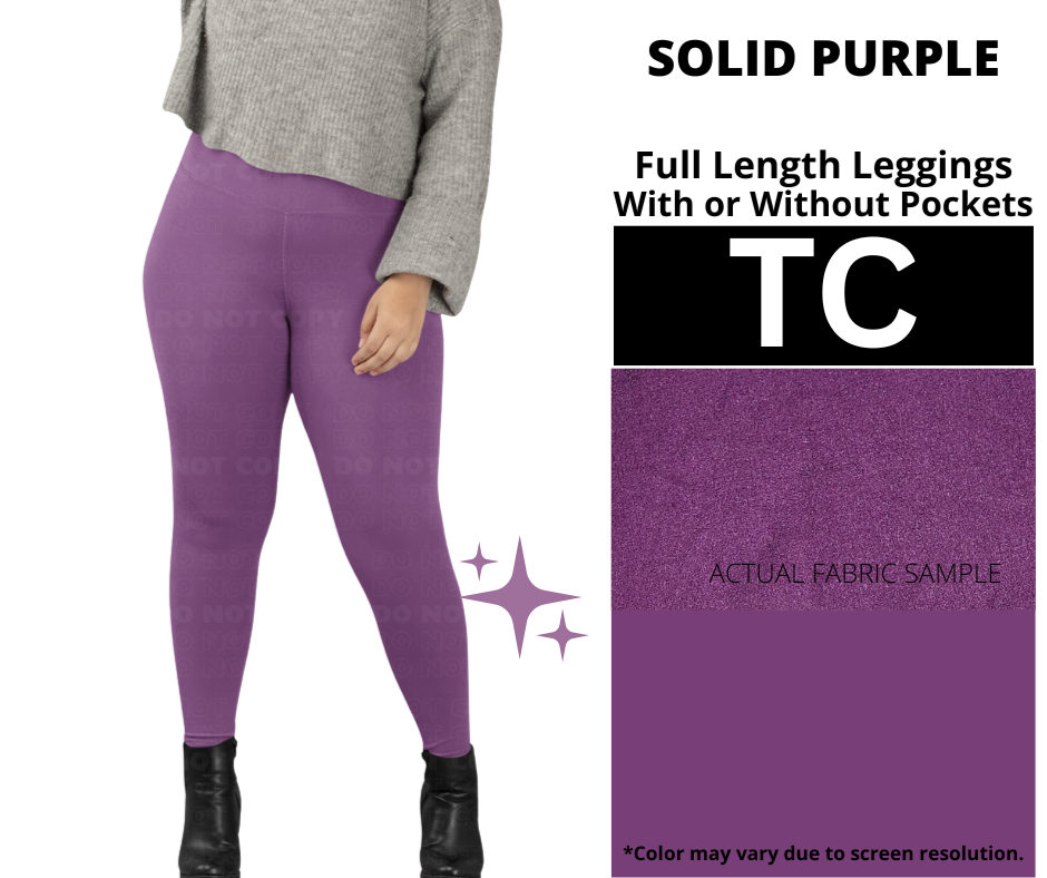 Solid Purple Full Length Leggings w/ Pockets