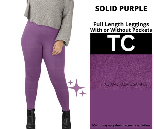 Solid Purple Full Length Leggings w/ Pockets