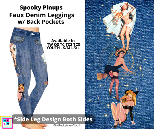 Spooky Pinups Full Length Faux Denim w/ Side Leg Designs