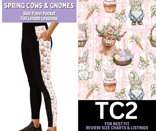 Spring Cows & Gnomes Side Panel Pocket Full Length Leggings