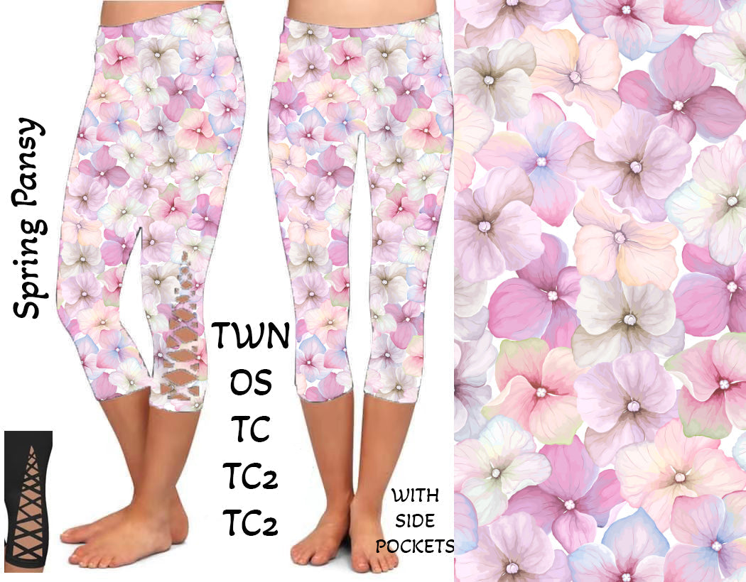 Spring Pansy Criss Cross Capris with Pockets