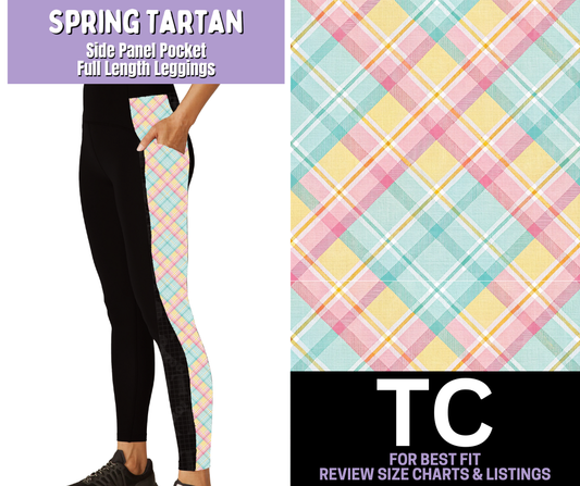 Spring Tartan Side Panel Pocket Full Length Leggings