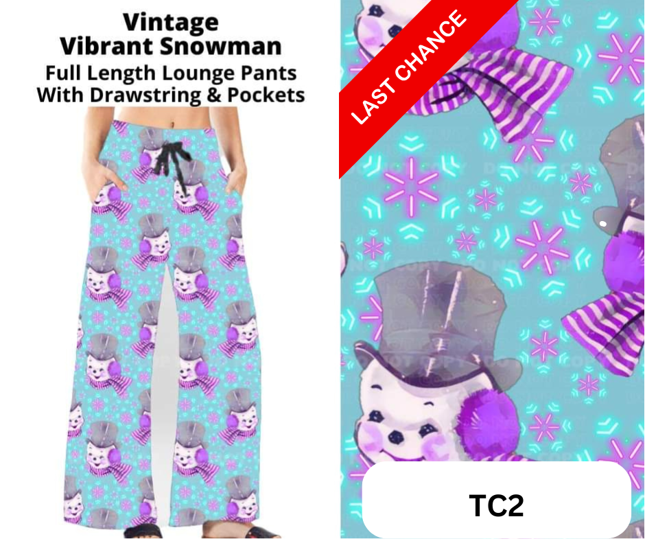 Vintage Vibrant Snowman Full Length Lounge Pants