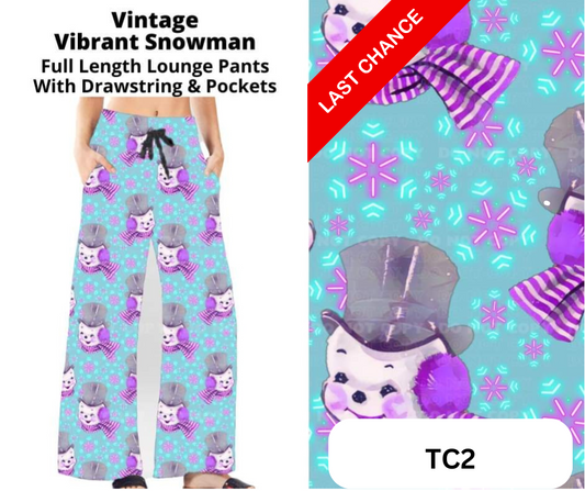 Vintage Vibrant Snowman Full Length Lounge Pants