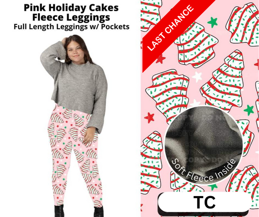 Pink Holiday Cakes Fleece Leggings