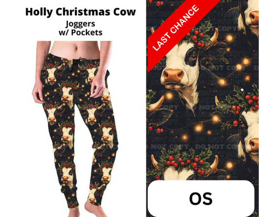 Holly Christmas Cow Joggers