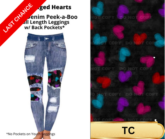 Smudged Hearts Faux Denim Full Length Peekaboo Leggings