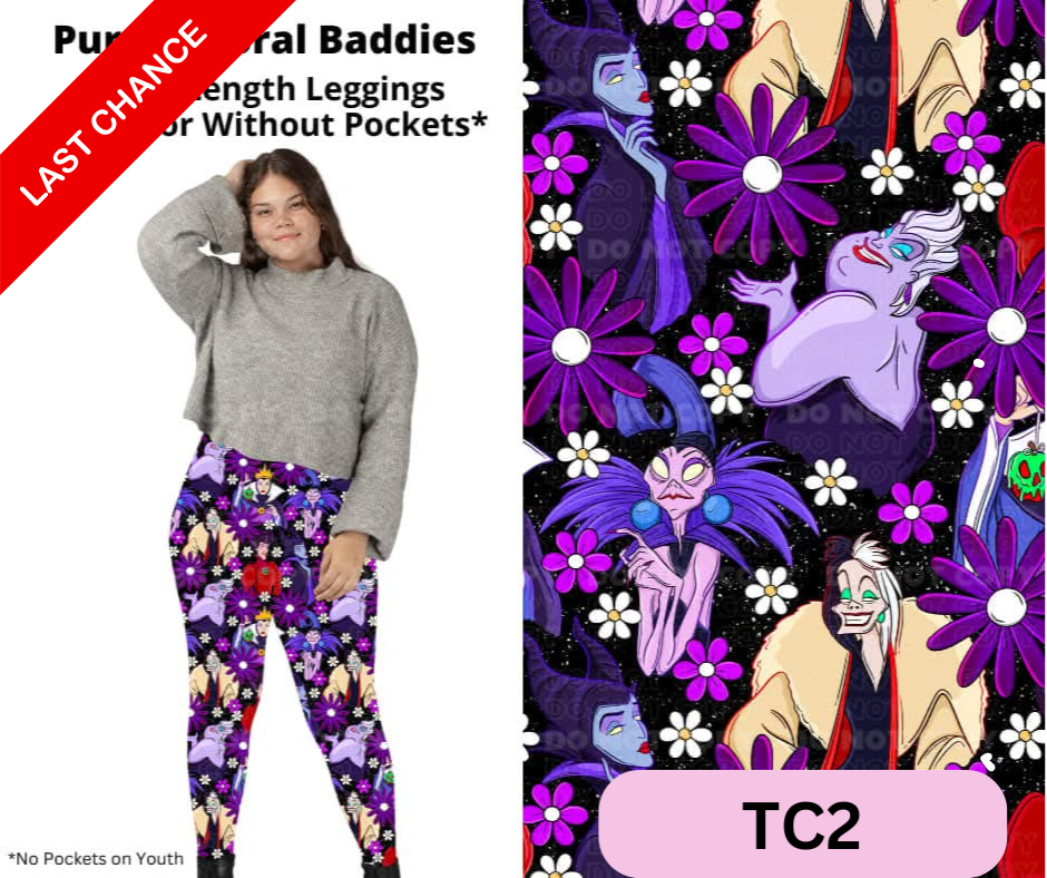 Purple Floral Baddies Full Length Leggings w/ Pockets