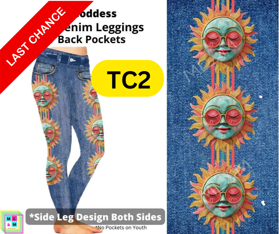 Sun Goddess Full Length Faux Denim w/ Side Leg Designs