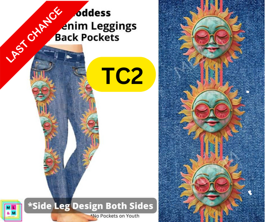 Sun Goddess Full Length Faux Denim w/ Side Leg Designs