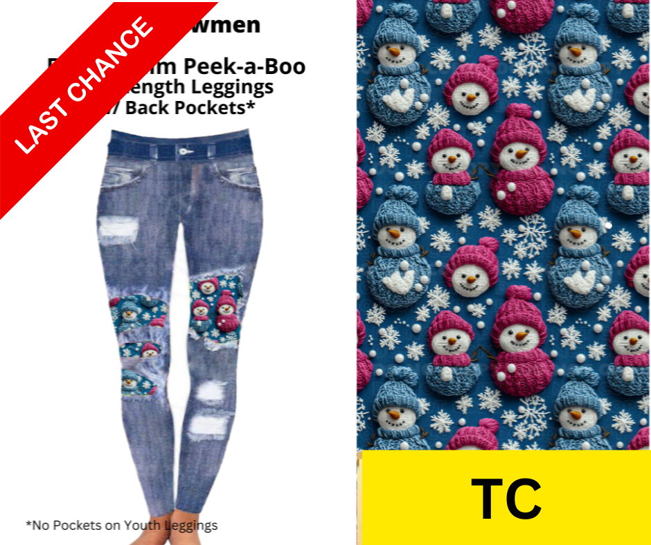 3D Snowmen Faux Denim Full Length Peekaboo Leggings