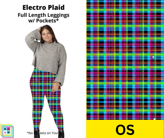 Electro Plaid Full Length Leggings w/ Pockets