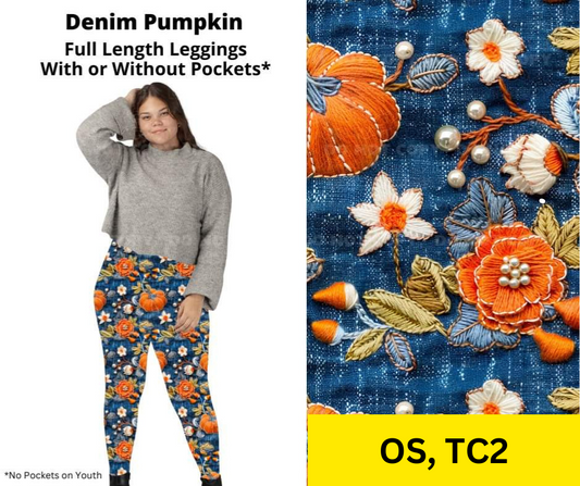 Denim Pumpkin Full Length Leggings w/ Pockets