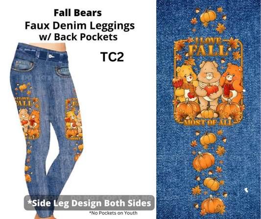 Fall Bears Full Length Faux Denim w/ Side Leg Designs