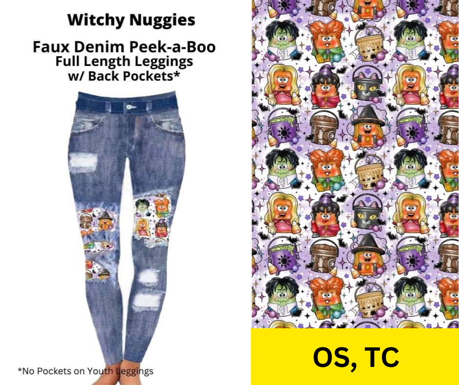 Witchy Nuggies Faux Denim Full Length Peekaboo Leggings