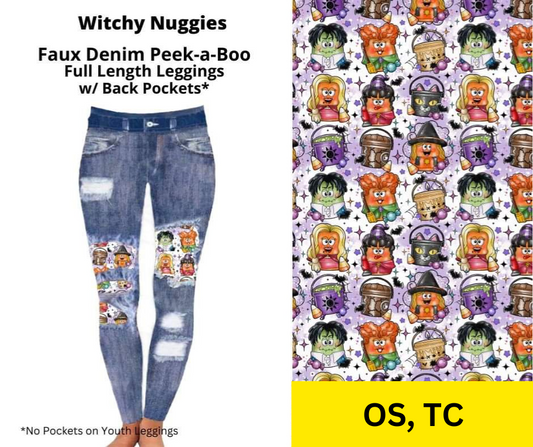 Witchy Nuggies Faux Denim Full Length Peekaboo Leggings