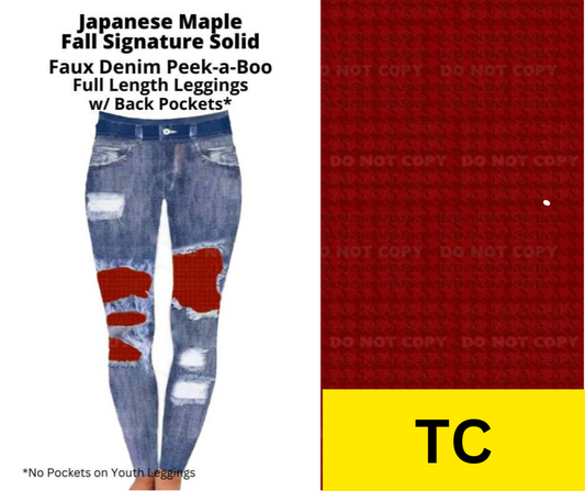 Japanese Maple Faux Denim Full Length Peekaboo Leggings