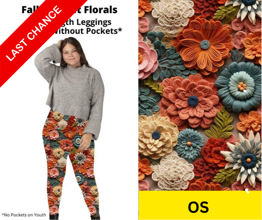Fall Crochet Florals Full Length Leggings w/ Pockets