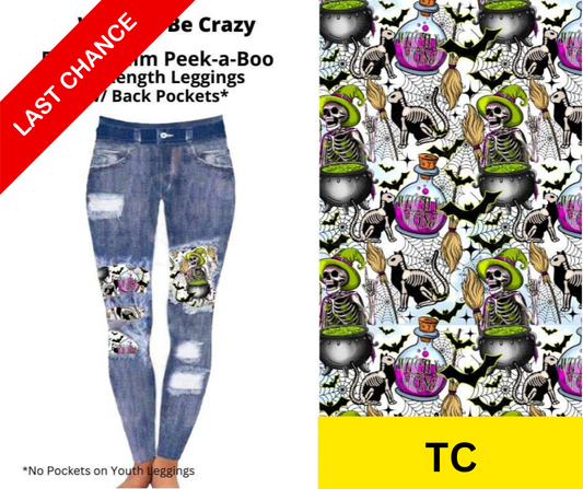 Witches Be Crazy Faux Denim Full Length Peekaboo Leggings