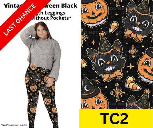 Vintage Halloween Black Full Length Leggings w/ Pockets