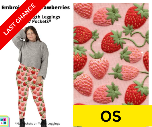 Embroidered Strawberries Full Length Leggings w/ Pockets