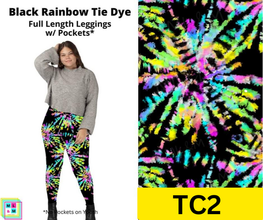 Black Rainbow Tie Dye Full Length Leggings w/ Pockets