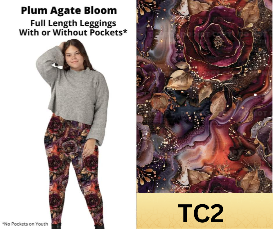 Plum Agate Bloom Full Length Leggings w/ Pockets