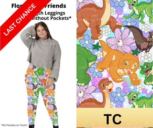 Floral Dino Friends Full Length Leggings w/ Pockets