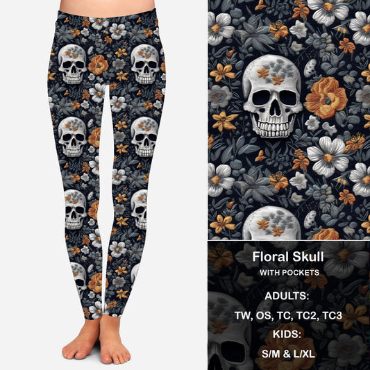 Stitched Floral Skull Leggings & Capris with Pockets KIDS Preorder Closes 6/14 eta Late July