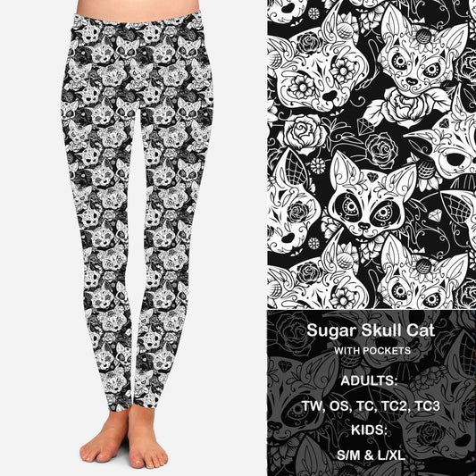 B W Sugar Skull Cats Leggings & Capris with Pockets  Preorder Closes 7/14 eta Late August