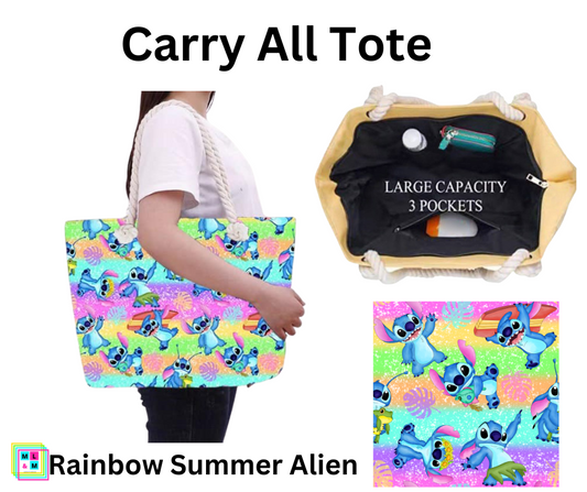 Rainbow Summer Alien Carry All Tote w/ Zipper