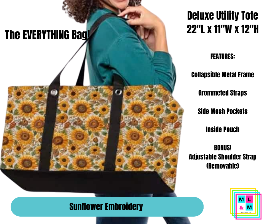 Sunflower Embroidery Collapsible Tote