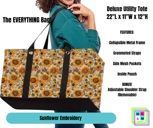 Sunflower Embroidery Collapsible Tote