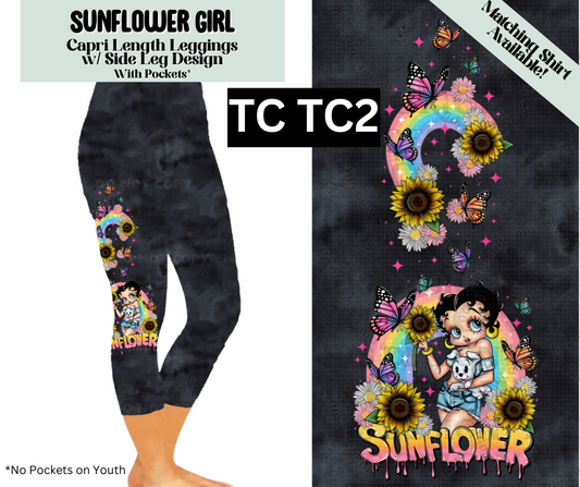 Sunflower Girl Capri Leggings w/ Side Leg Designs
