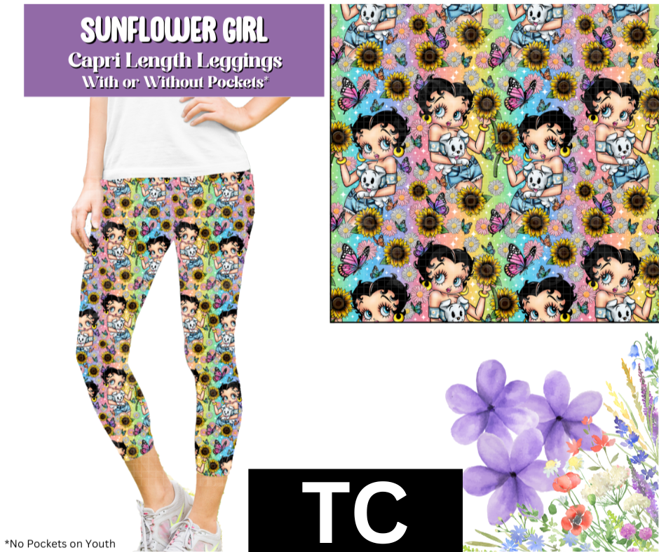 Sunflower Girl Capri Length Leggings w/ Pockets