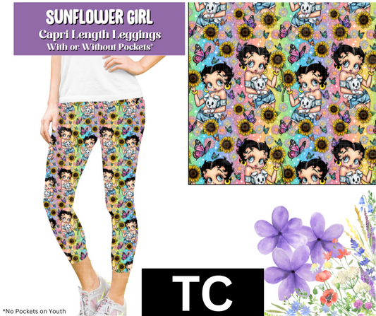Sunflower Girl Capri Length Leggings w/ Pockets