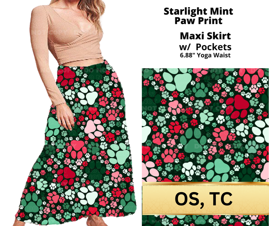 Starlight Mint Paw Print Maxi Skirt