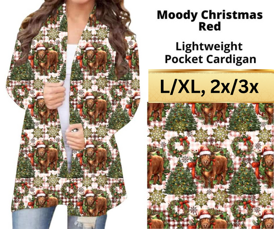 Moody Christmas Red Pocket Cardigan