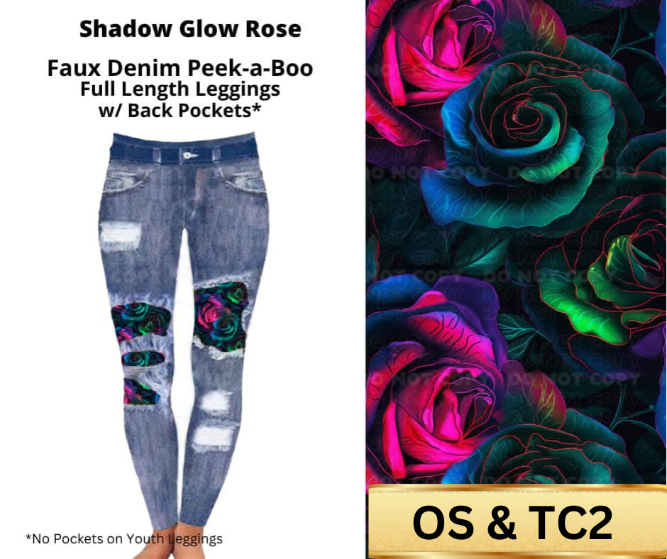 Shadow Glow Rose Faux Denim Full Length Peekaboo Leggings