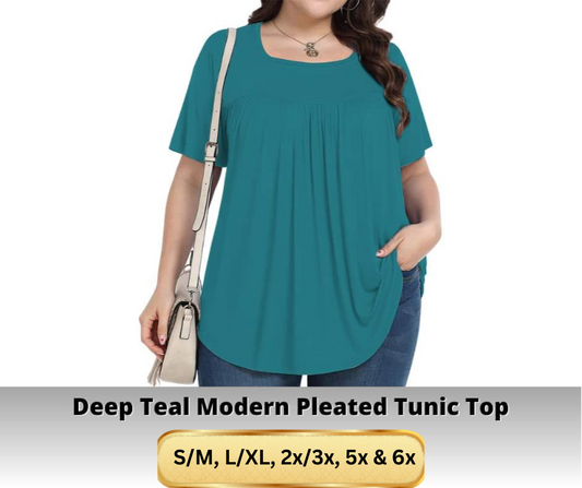 Deep Teal Pleated Tunic Top