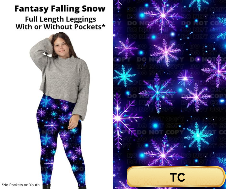 Fantasy Falling Snow Full Length Leggings w/ Pockets